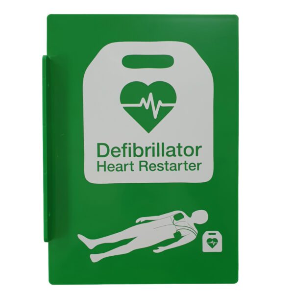 Wall sign for automated external defibrillator (AED) cabinet