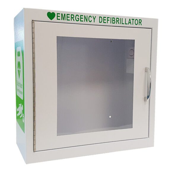 Automated external defibrillator indoor alarmed cabinet